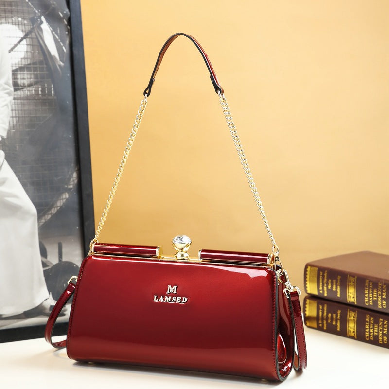 Women's Patent Leather Fashionable Clip Chain Underarm Arm Bags