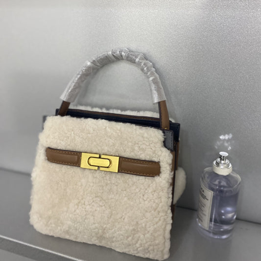 Women's Winter Cute Wool Cowhide Stitching Leather Crossbody Bags