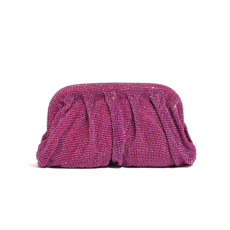 Hand Clutch Pleated Chain Rhinestone Cloud Clip Bags