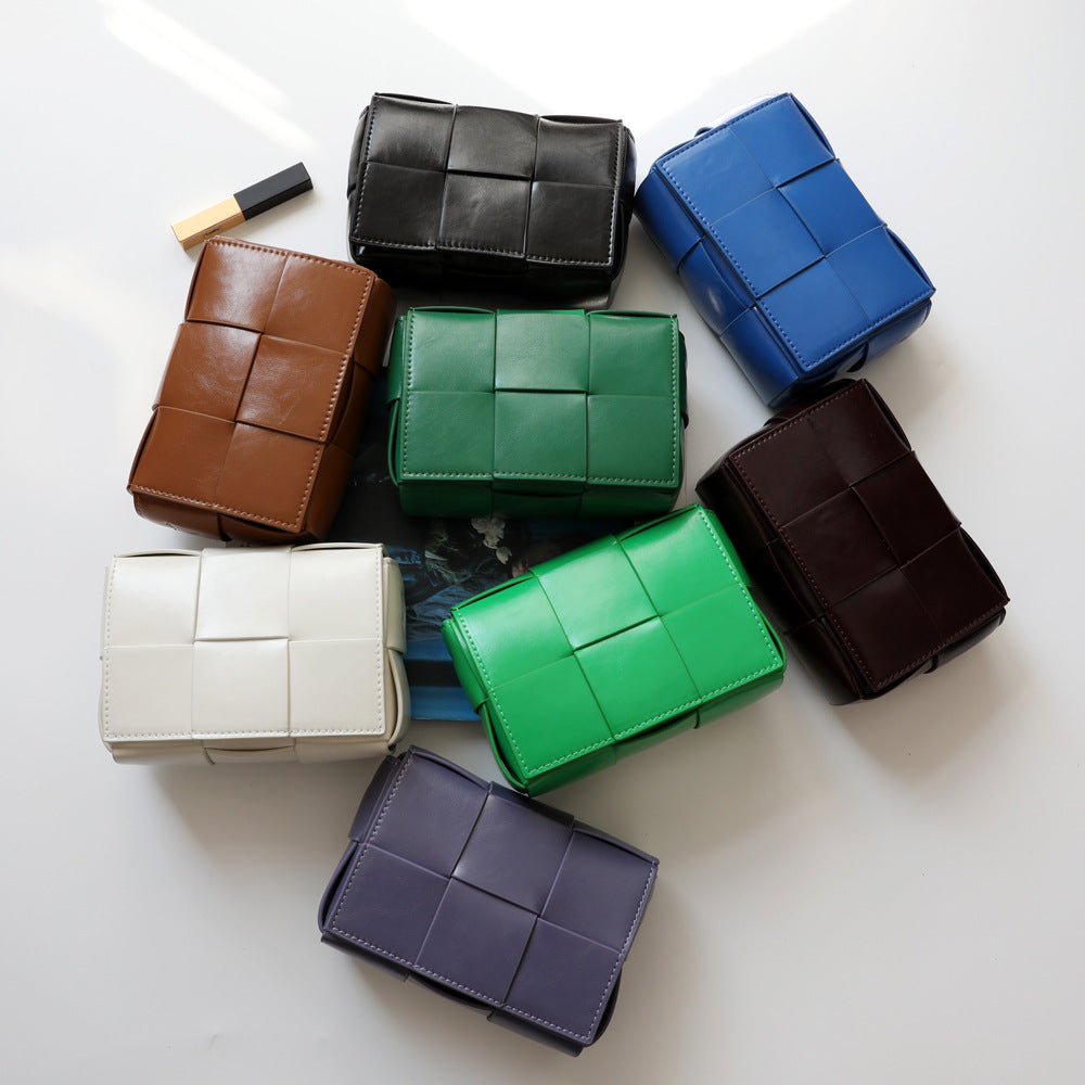 Women's Woven Genuine Leather Mini Trendy Cowhide Shoulder Bags