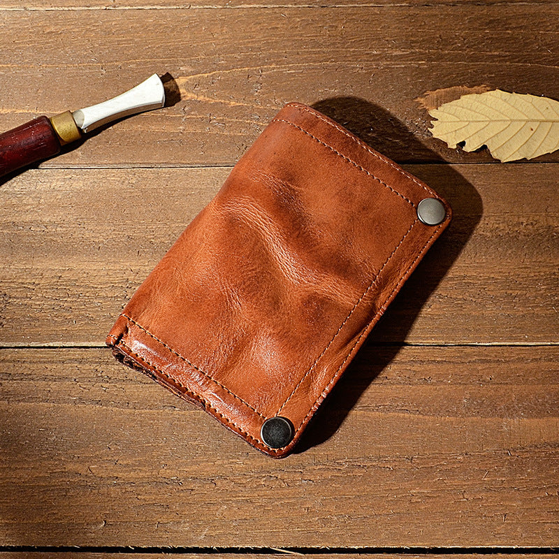 Men's Pleated Vegetable Tanning Leather Retro Large Men's Wallets
