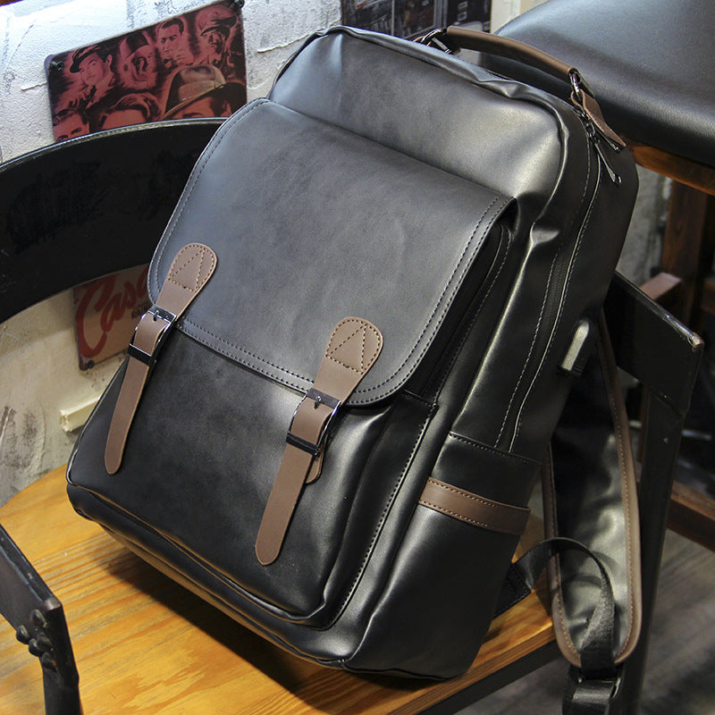 Men's Leather Charging Business Large Capacity Commuter Backpacks