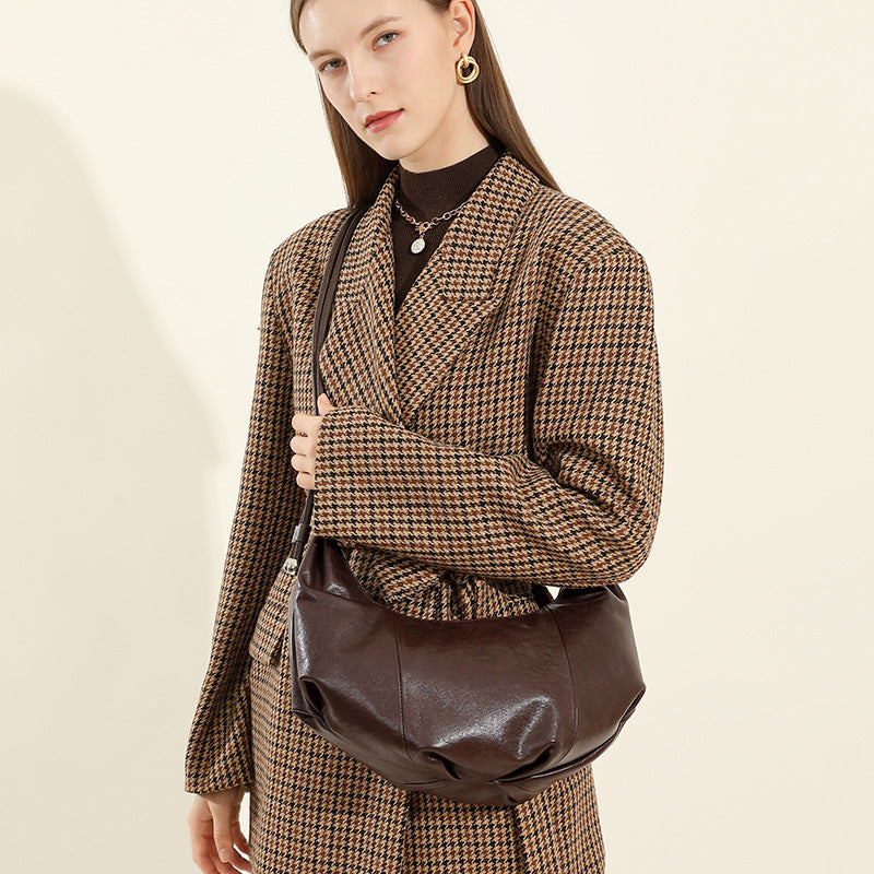 Women's Croissant Genuine Leather Underarm Commuter Large Shoulder Bags