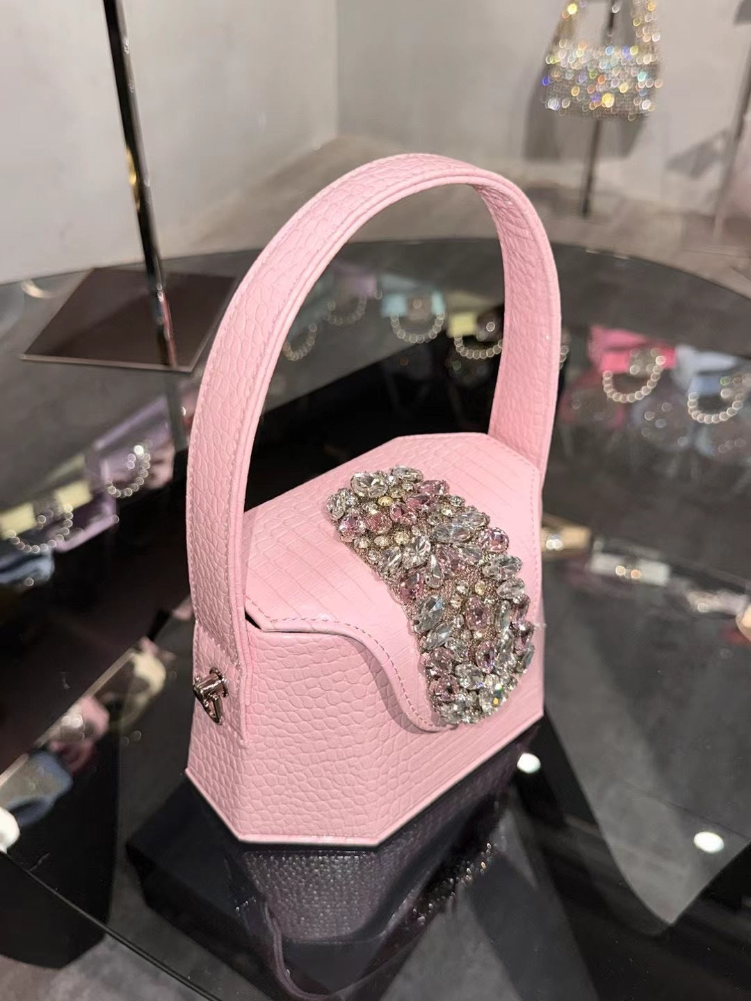 Women's Leather Diamond Shiny Dinner Designer Handbags