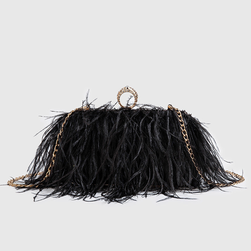Women's Ostrich Feather Box Chain Single Fluff Evening Bags