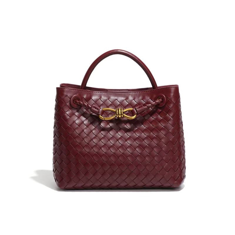 Women's Fashion Portable Bow Metal Hand-woven Texture Handbags