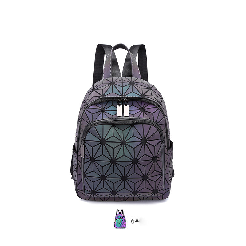 Women's Luminous Rhombus Zipper Geometric Magic Color Backpacks