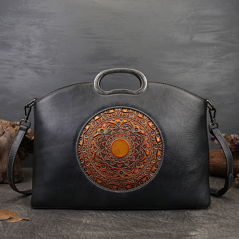 Women's Genuine Leather Embossed Totem Top Layer Crossbody Bags
