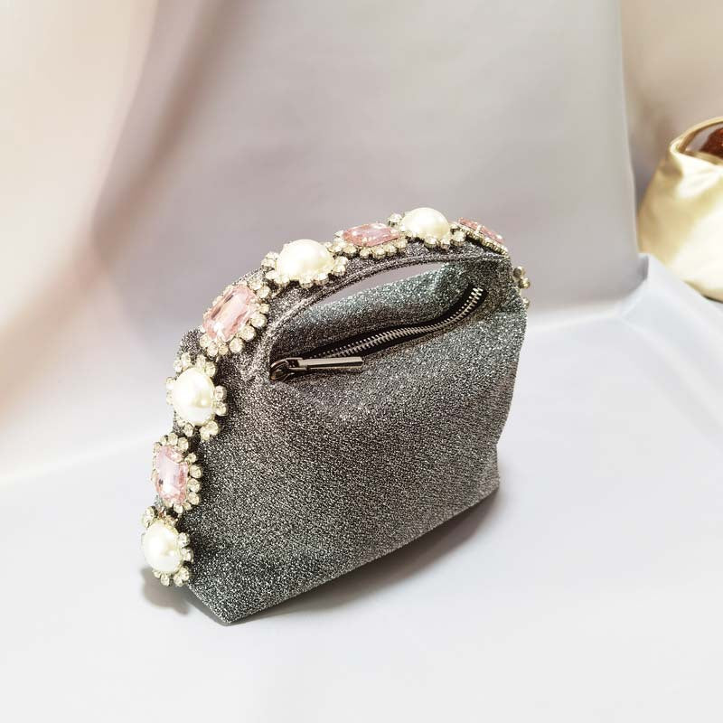 Women's Rhinestone Pearl Pillow Dinner Silk Lunch Handbags