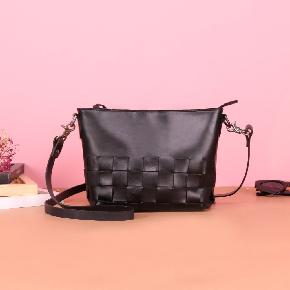Women's Woven Genuine Leather Vintage Fashion First Crossbody Bags