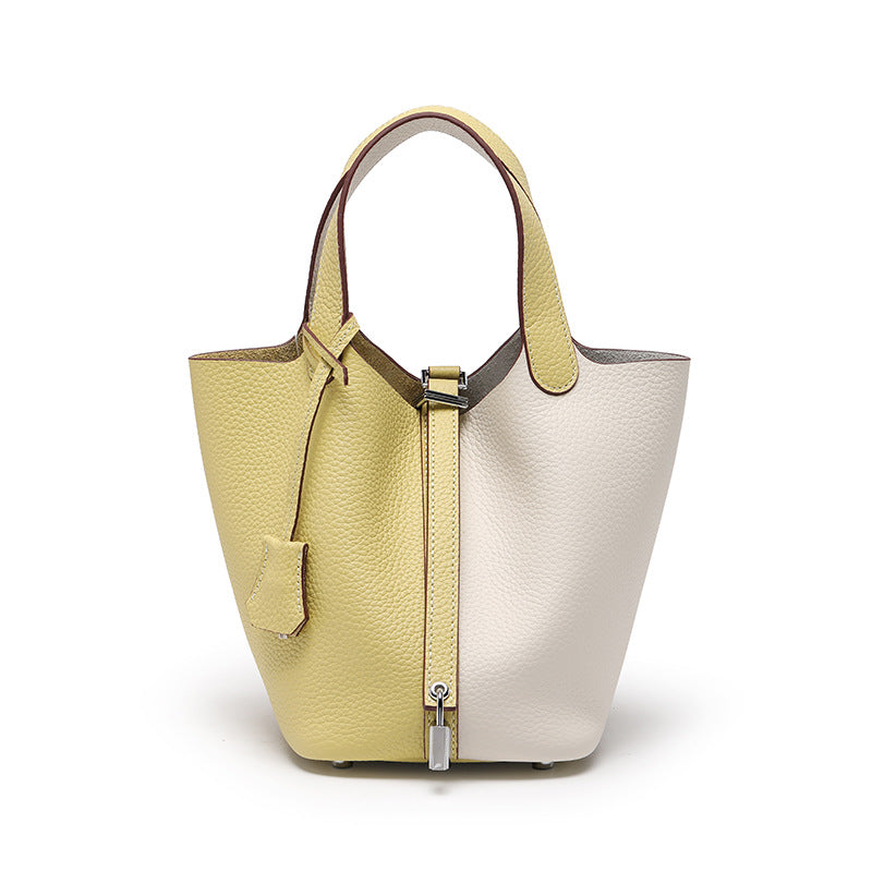 Women's Quality First Layer Cowhide Niche Basket Leather Large Bags