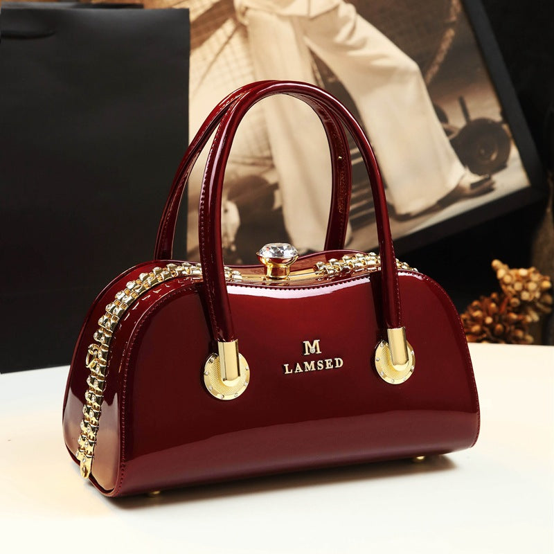 Women's Diamond Boston Pillow Personality Patent Leather Shoulder Bags