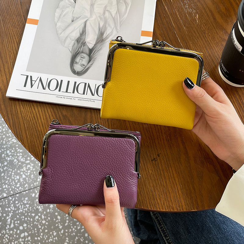 Women's Leather Short Folding Top Layer Cowhide Coin Purses