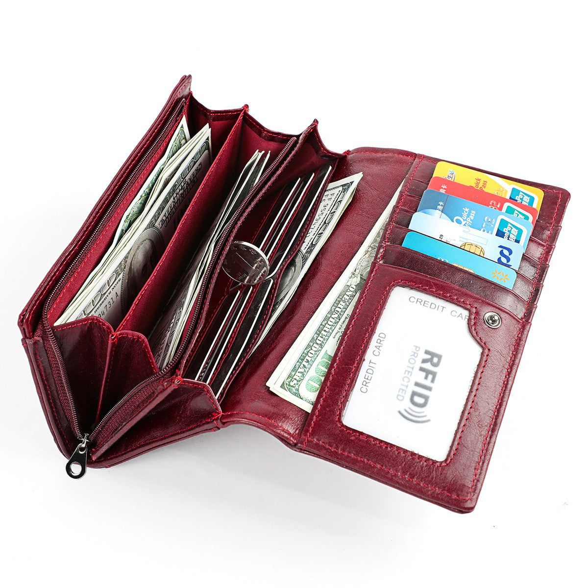 Women's Genuine Leather With Swiping Long Cowhide Ladies Wallets