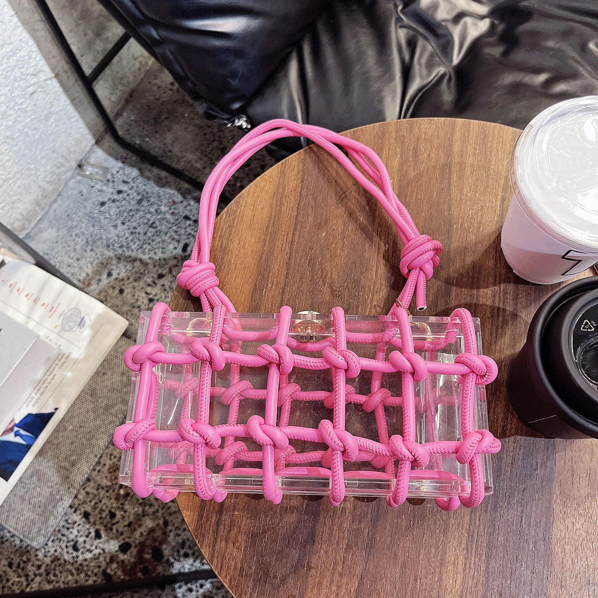 Women's Design Acrylic Transparent Box Dinner Woven Armpit Bags
