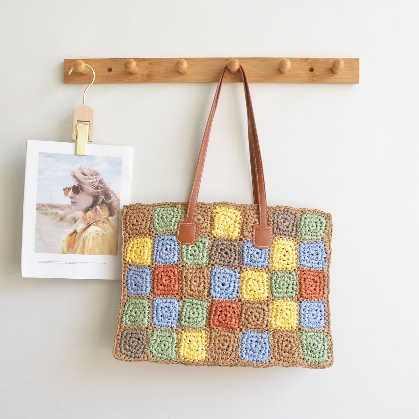 Color Crochet Large Capacity Hand-woven Cookie Shoulder Bags