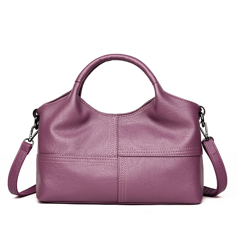 Women's Lightweight Stitching Soft Leather Large Capacity Handbags