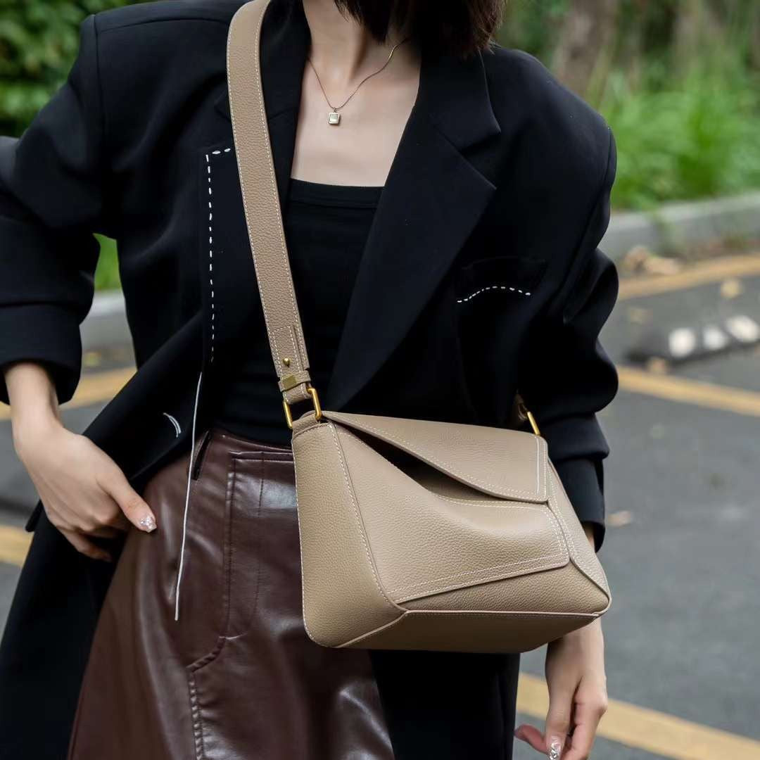Women's Genuine Leather First Layer Cowhide Geometric Shoulder Bags