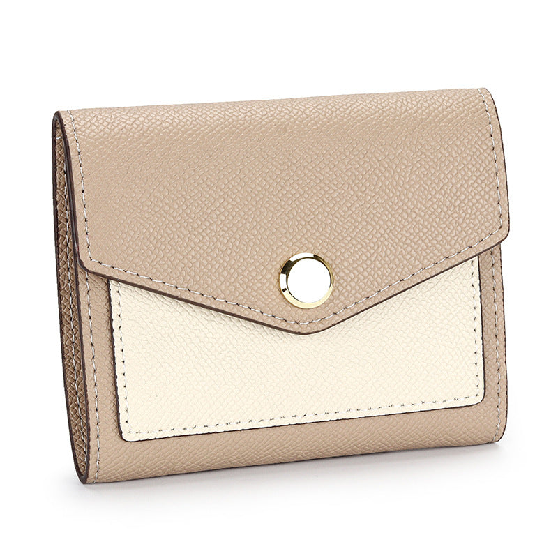 Women's Full Leather Short Korean Style Contrast Color Versatile Ladies Wallets