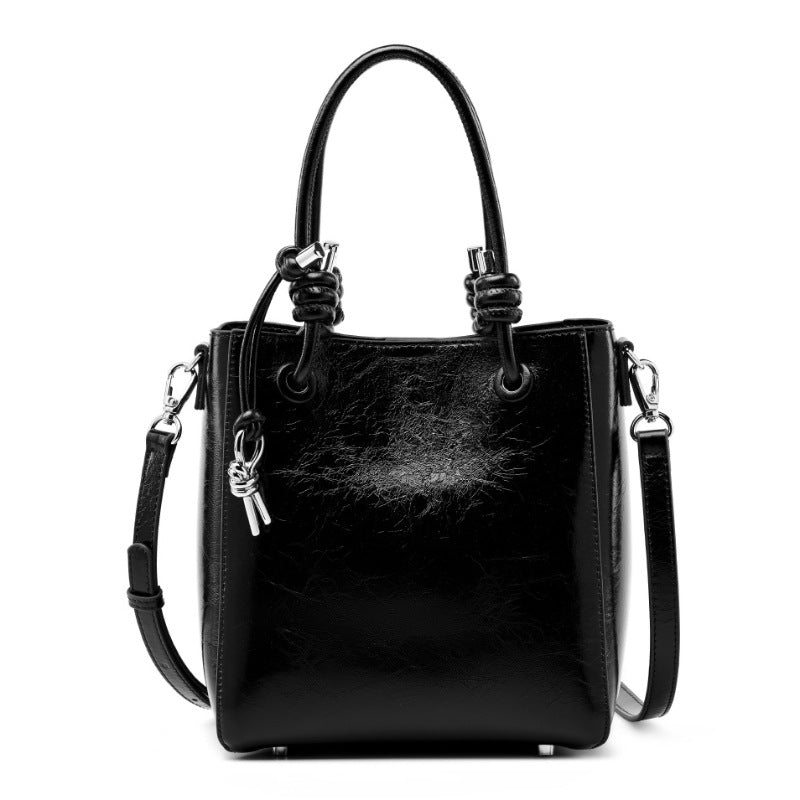 Women's Cowhide Burst Crack One Genuine Leather Hand-held Bucket Bags