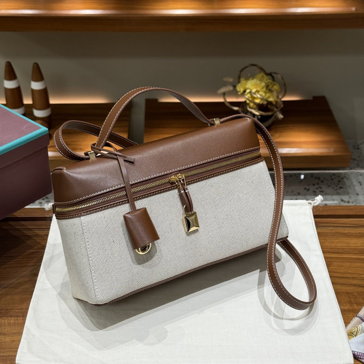 Lunch Box Linen Stitching Fashion Large Crossbody Bags