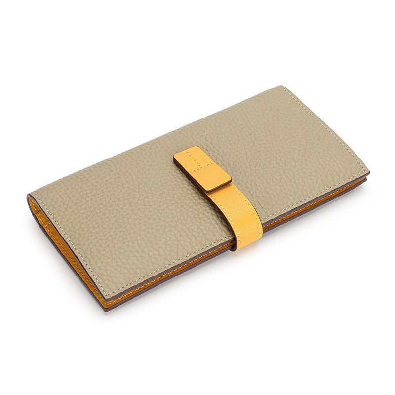 Long Genuine Leather Contrast Color First Layer Cowhide Ladies Wallets