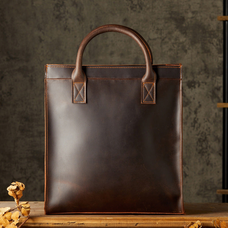 Men's First Layer Cowhide Business Commute Vintage Men's Handbags