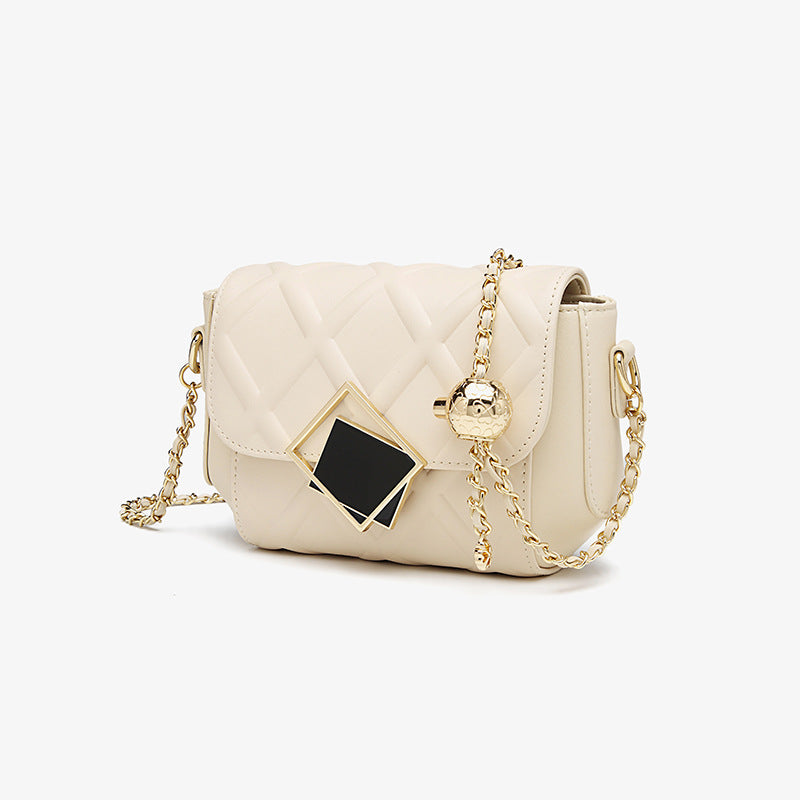 Women's Versatile Cowhide Fashionable Elegant Rhombus Golden Balls Crossbody Bags