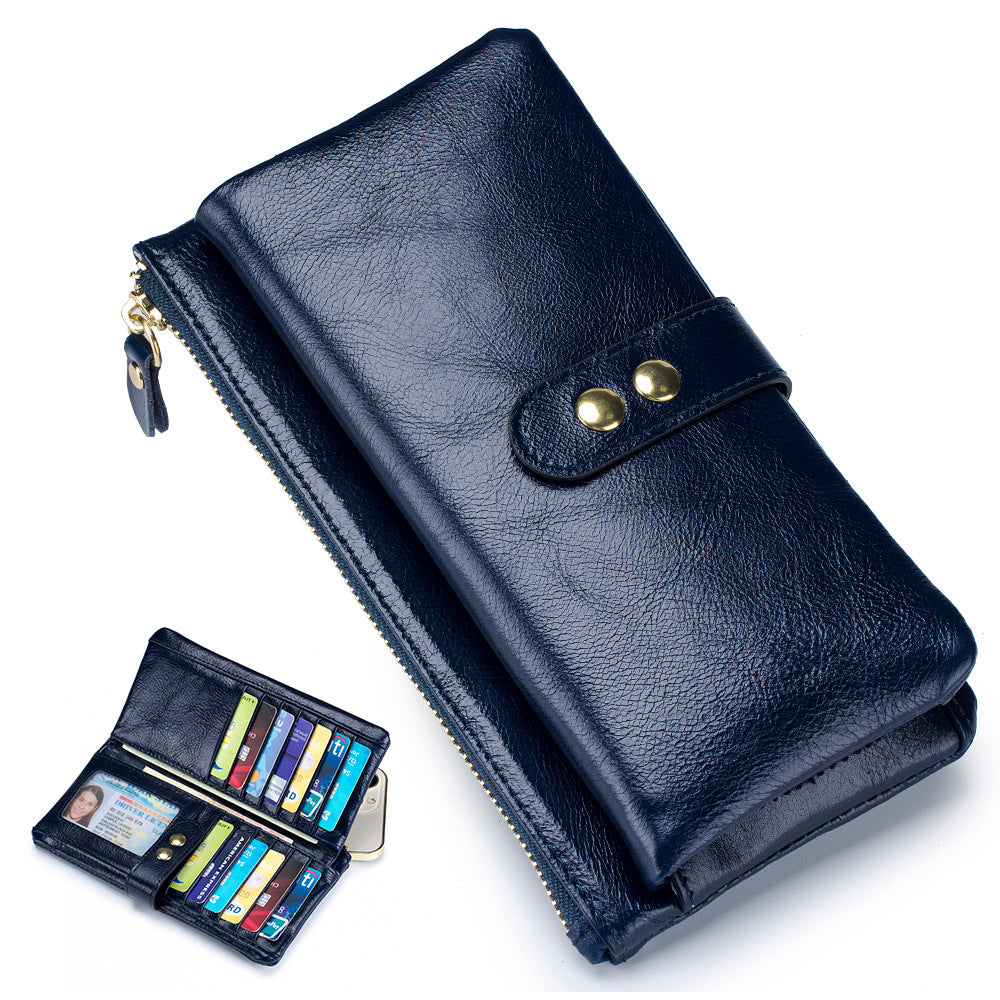 Oil Wax Skin Long Genuine Leather Ladies Wallets