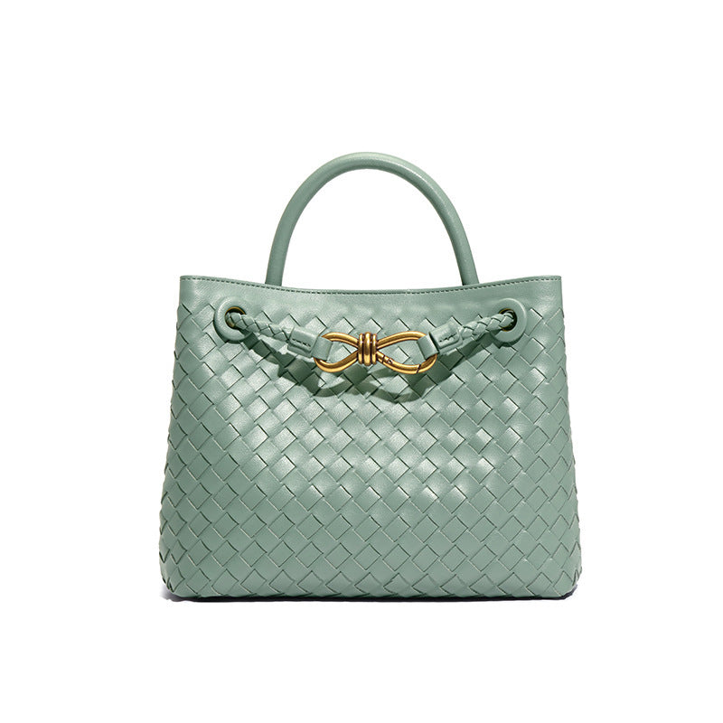 Women's Woven Handmade Weaving Metal Cord Fastener Crossbody Bags