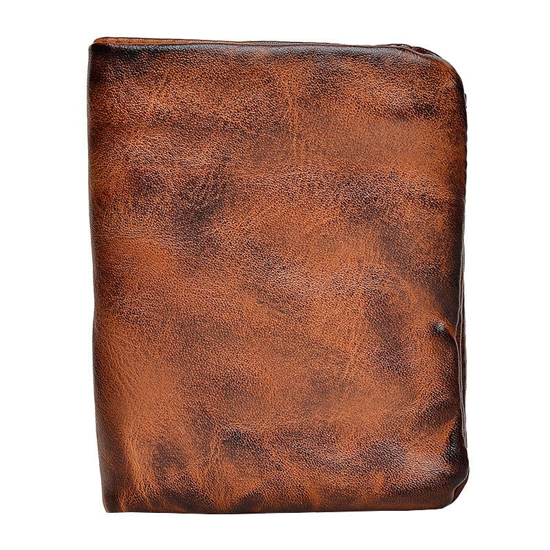 Men's Hand-rub Color Distressed Pleated Vegetable Tanned Men's Wallets