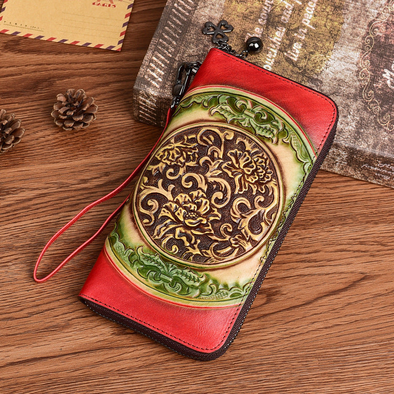 Embossed Vintage Ethnic Style Clutch Top Ladies Wallets
