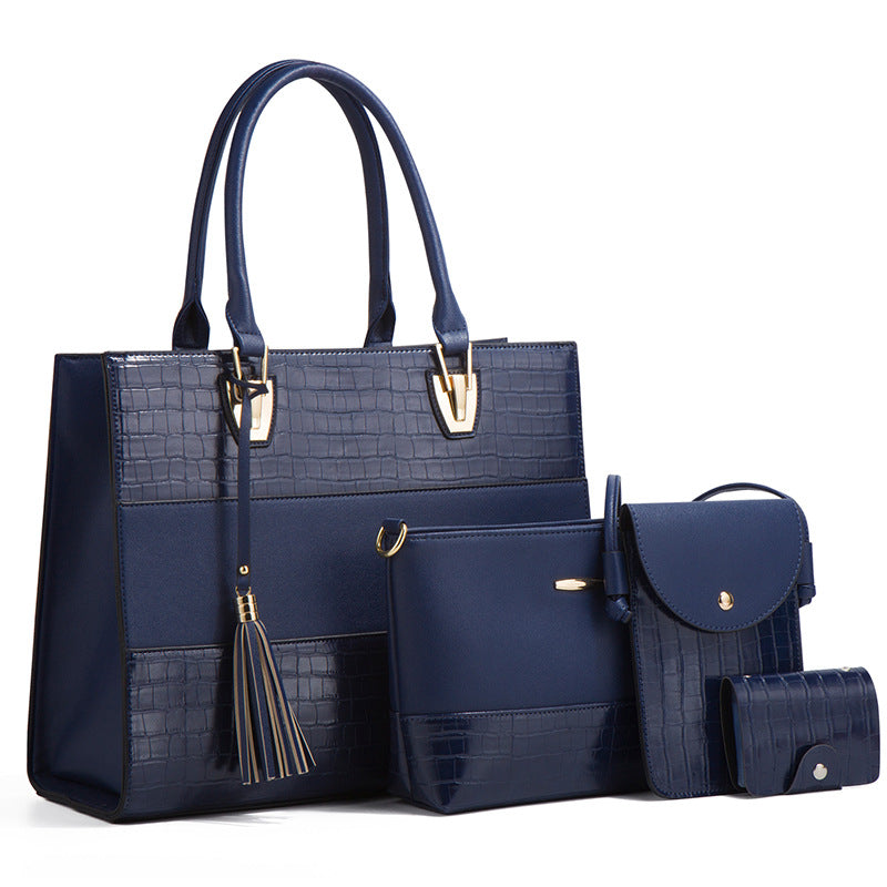 Women's Fashionable Portable Retro Crocodile Pattern Set Handbags