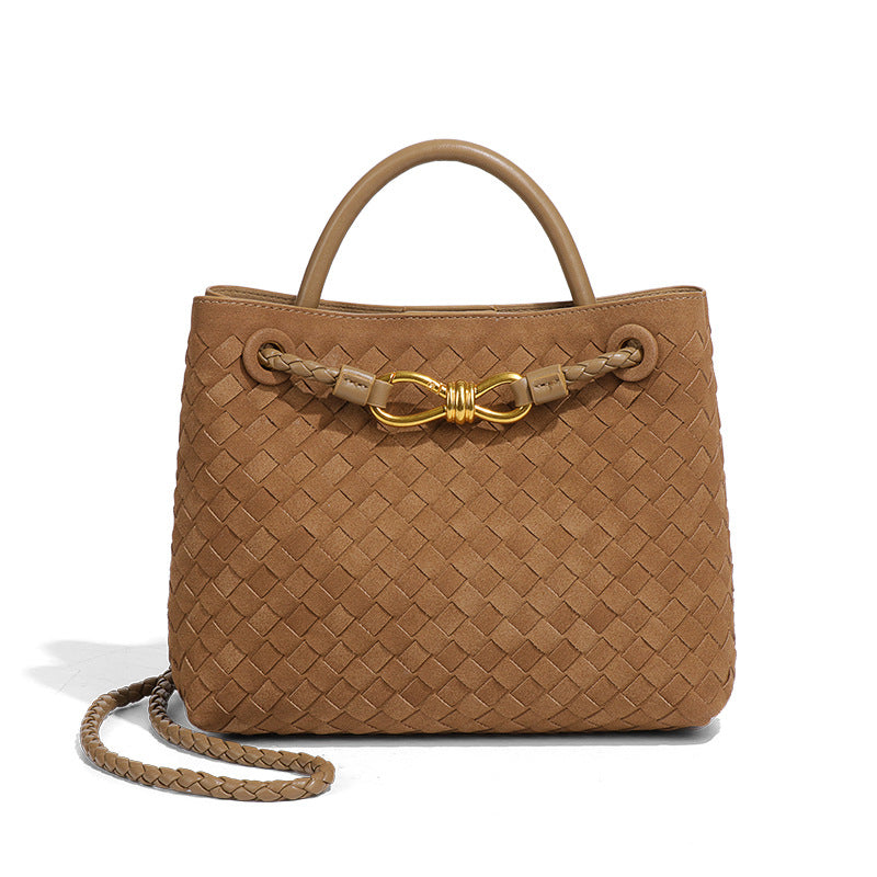 Women's Fashion Portable Bow Metal Hand-woven Texture Handbags
