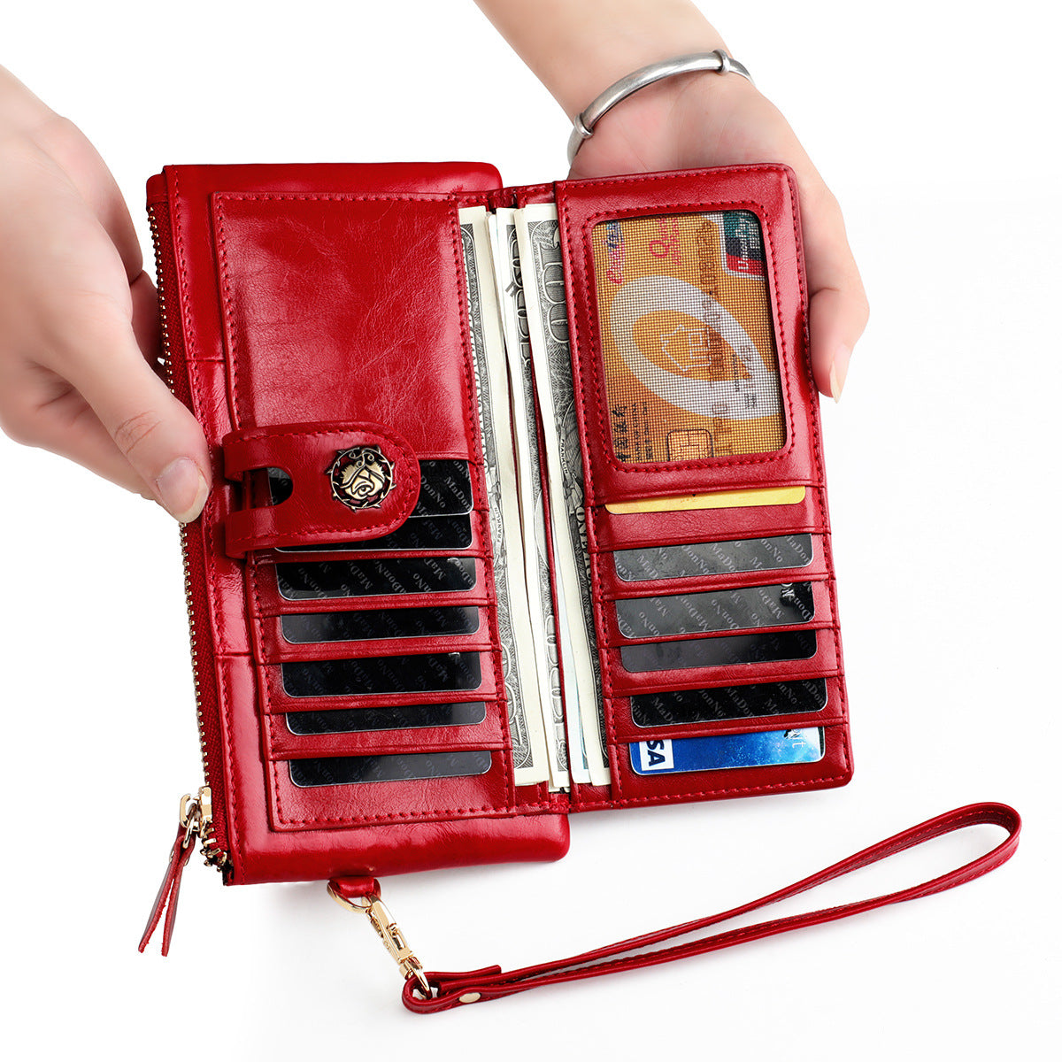 Women's Multifunctional Oil Wax Vintage Clutch Genuine Ladies Wallets