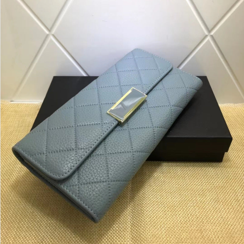 Women's Mid-length Fashion Rhombus Genuine Leather Simple Ladies Wallets