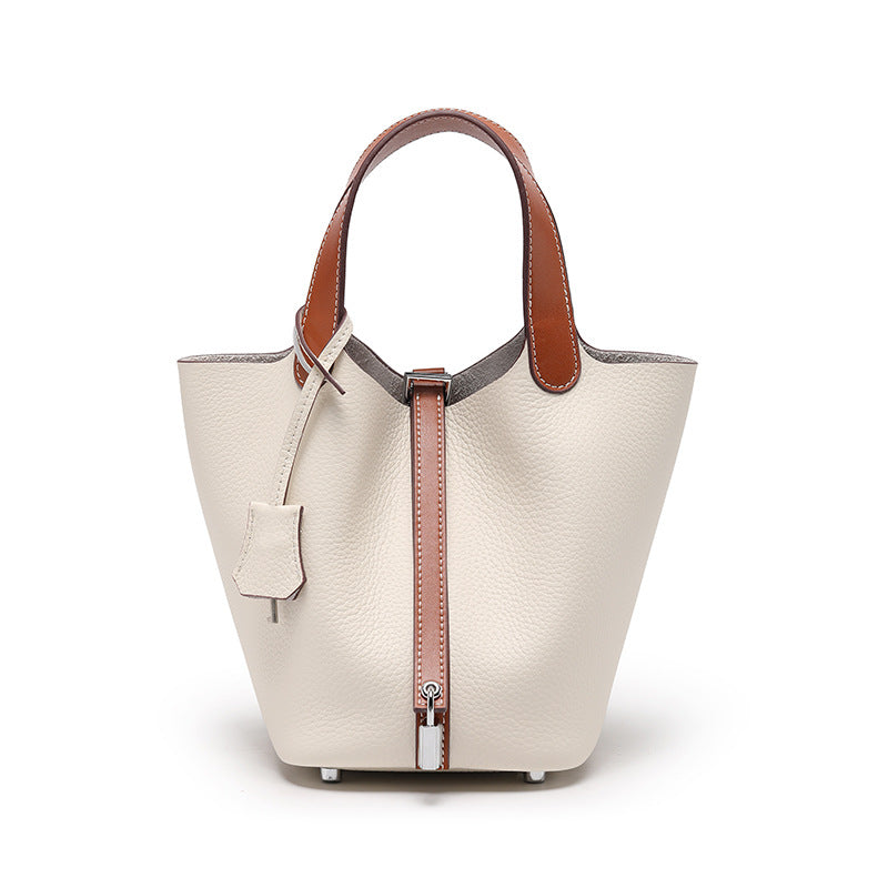 Women's Quality First Layer Cowhide Niche Basket Leather Large Bags