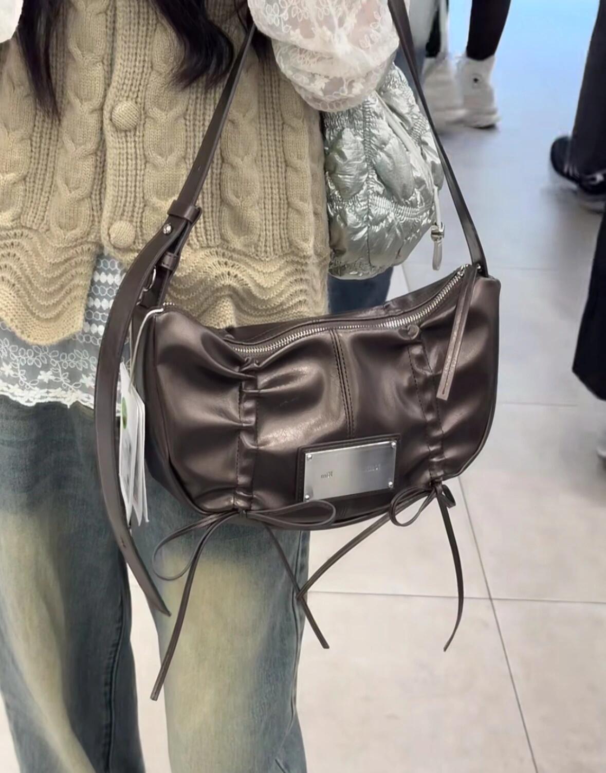 Casual Design Bow Drawstring Underarm Dumpling Shoulder Bags