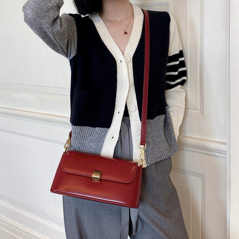 Women's Leather Fashionable Retro Underarm Baguette Shoulder Bags