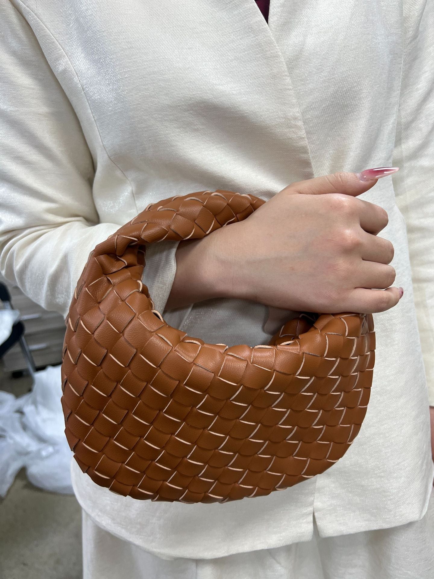 Woven Female Cloud Croissant Hand Holding Handbags