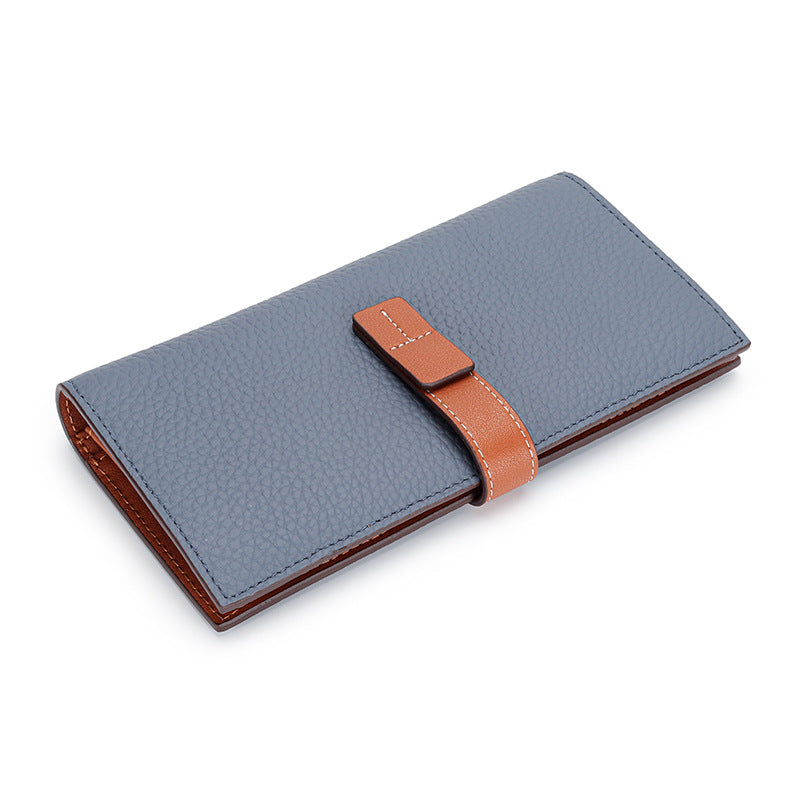 Long Genuine Leather Contrast Color First Layer Cowhide Ladies Wallets