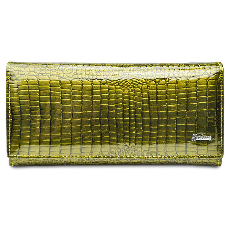 Women's First Layer Cowhide Leather Patent Crocodile Ladies Wallets