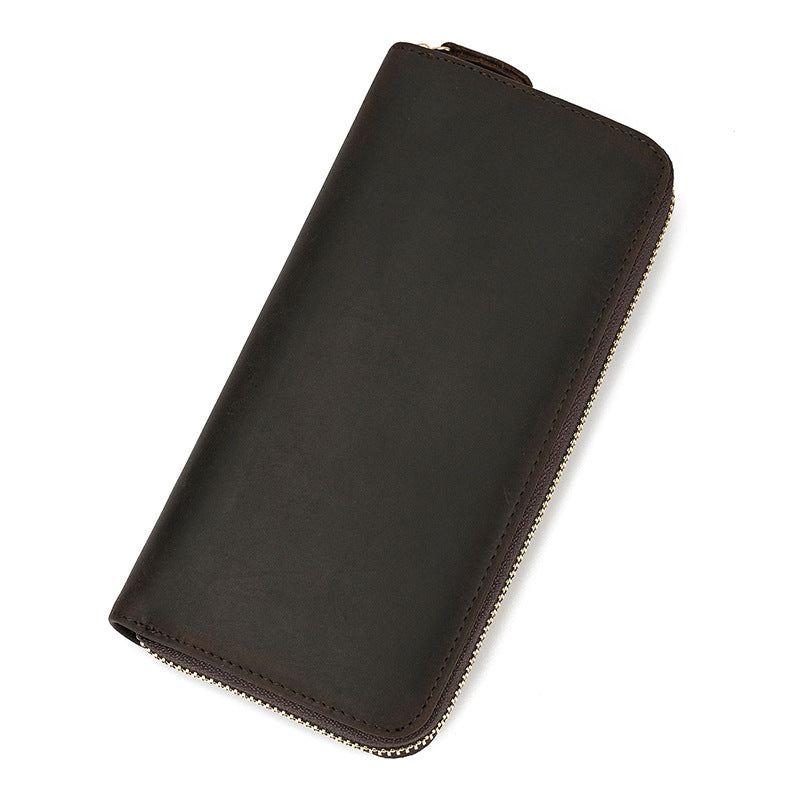 Men's Leather Long With Zipper Vintage Cowhide Men's Wallets