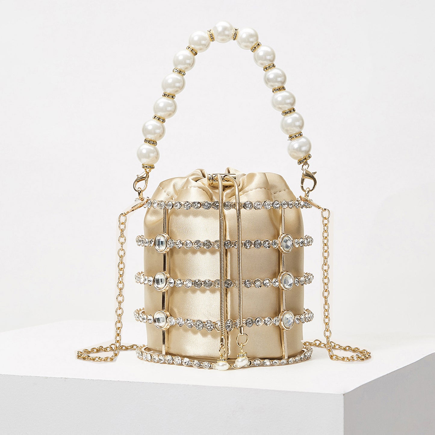 Women's Fashion Dinner Metal Hollow Diamond Pearl Evening Bags