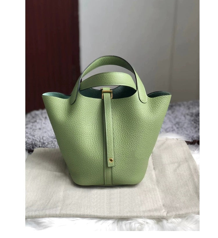 Litchi Grain Cowhide Vegetable Basket Fashion Handbags