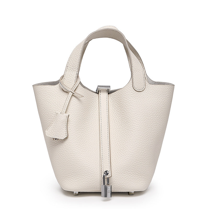 Women's Quality First Layer Cowhide Niche Basket Leather Large Bags