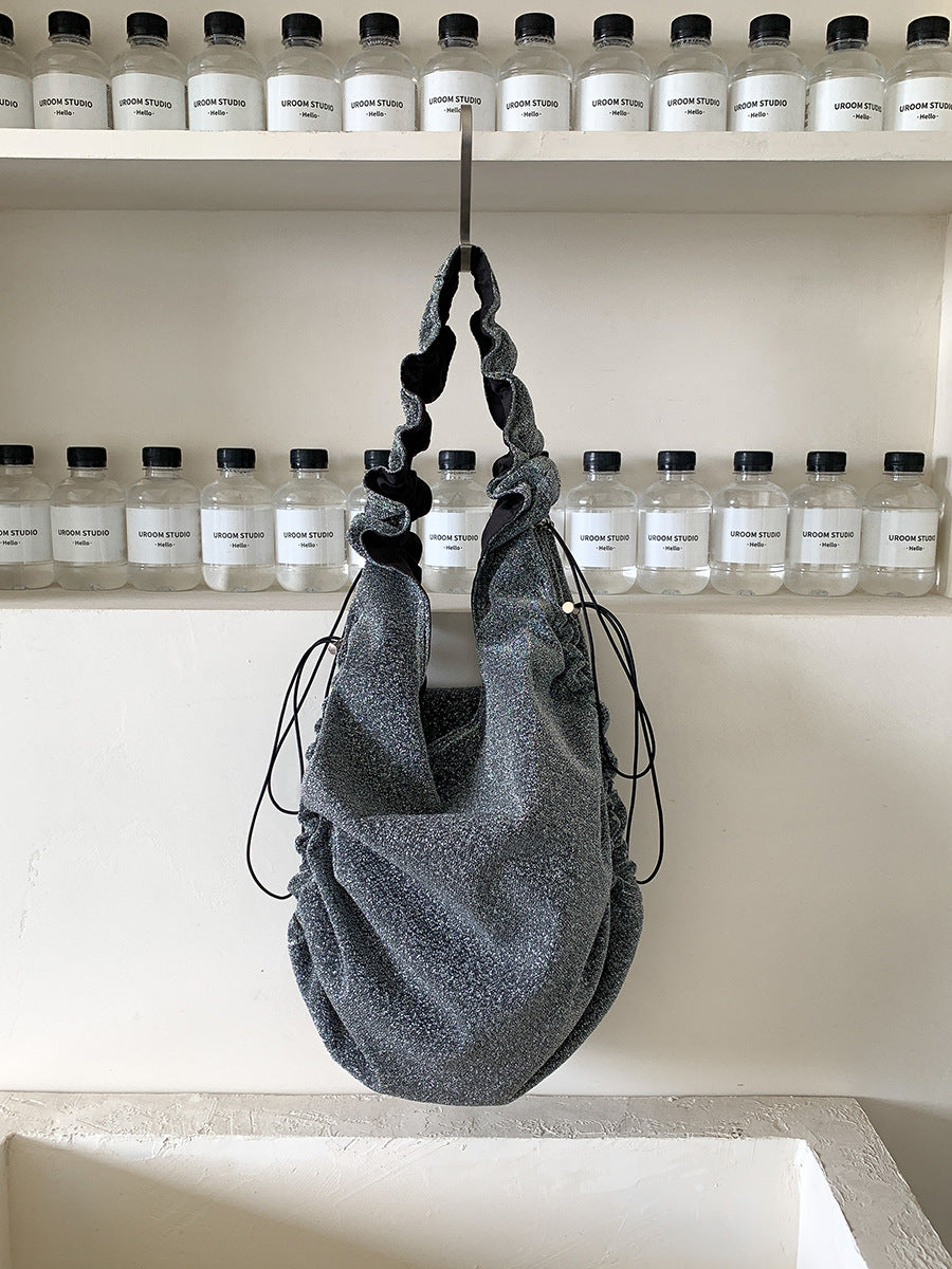 Women's Sier String Cloth Drawstring Design One Shoulder Bags