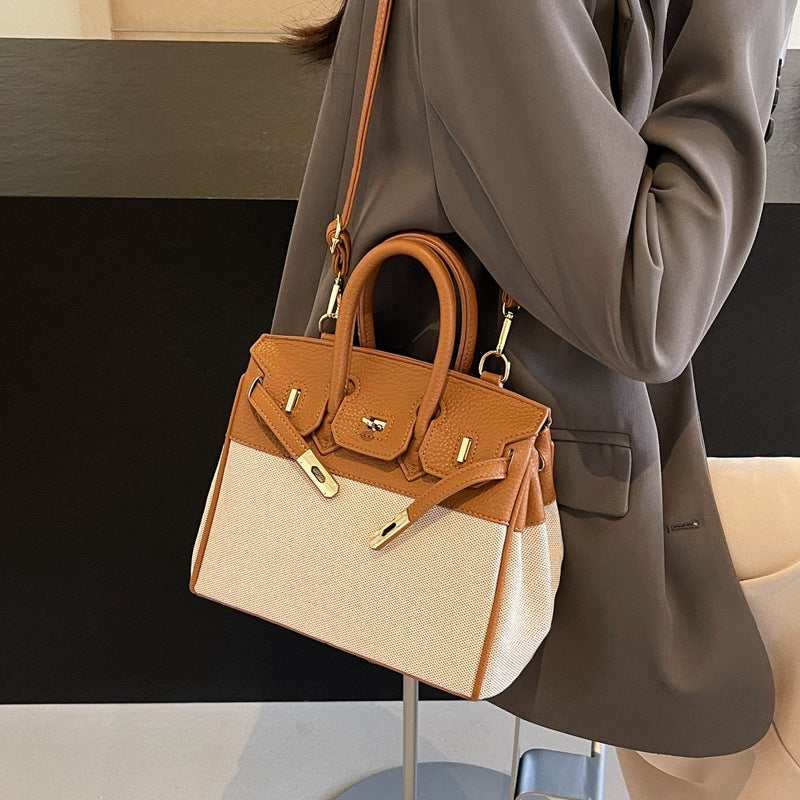 Portable Kelly Contrast Color Fabric Large Handbags