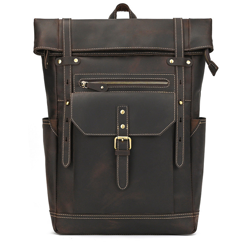 Men's Retro Crazy Horse Leather Large Capacity Backpacks