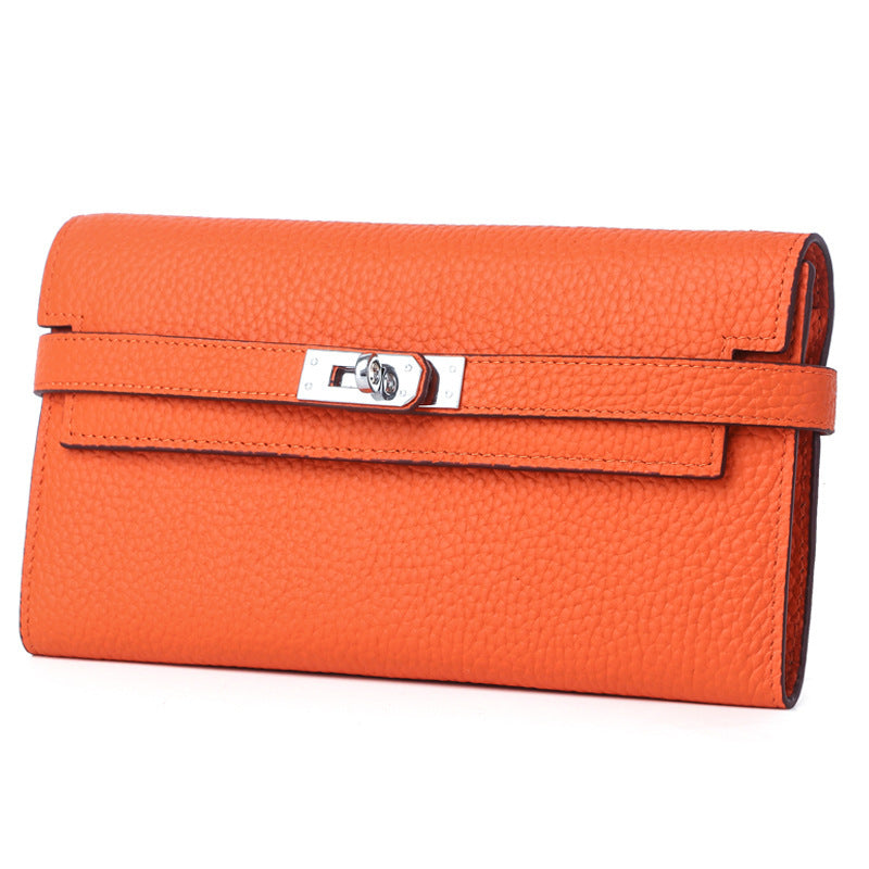 Women's Lychee Pattern Cowhide Clutch Long Genuine Ladies Wallets